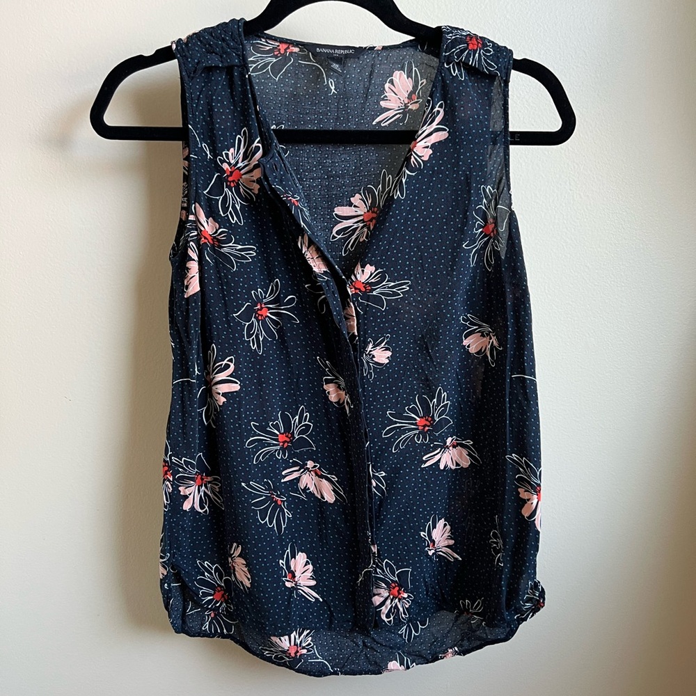 Banana Republic Pink and Blue Sleeveless Wrap Blouse